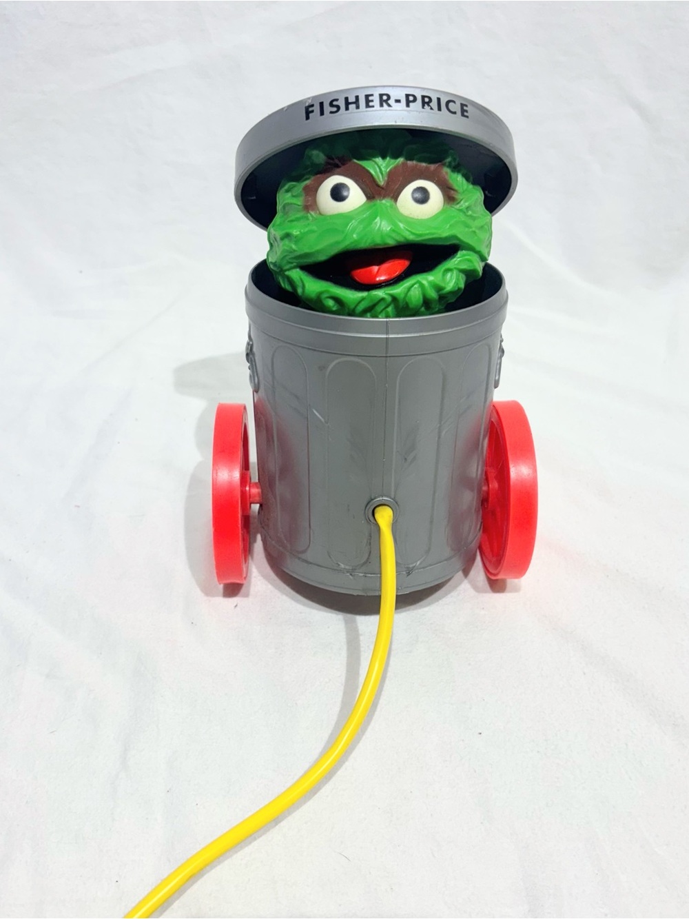 Vintage Fisher Price Muppets Oscar the Grouch Trash Can Squeeze Ball Pop Up Toy